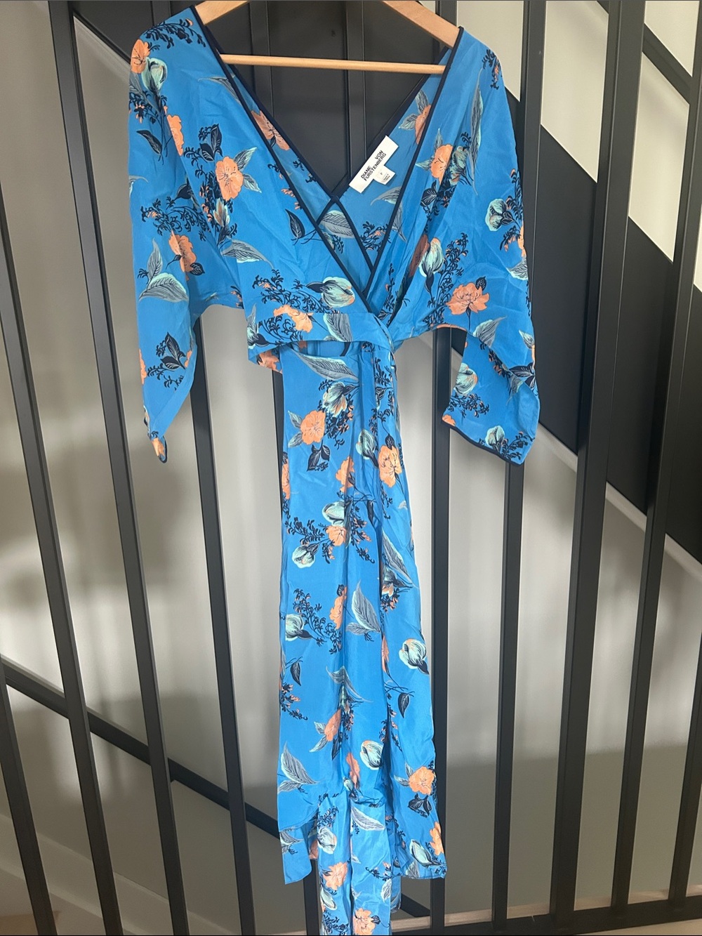 Diane Von Furstenberg Blue Floral Maxi Dress with Orange Accents
